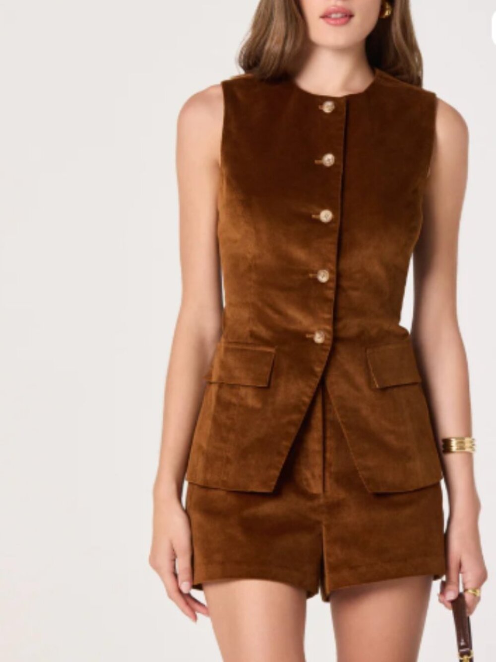 ASTR the Label - Corduroy Button Front Vest and High-Rise Corduroy Shorts - Picture 4 of 10